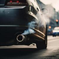 el cansada tubo de el automóvil ese emite carbón dióxido como un fuente de aire contaminación. generativo ai foto