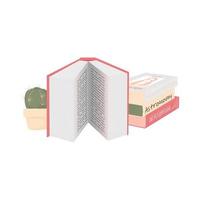 Open book stack of books cactus color vector
