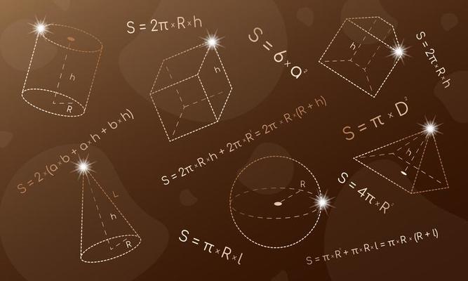 Mathematical background with formulas and geometric shapes for various purposes such as banner, wallpaper, poster background
