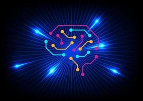 creativo y idea concepto. circuito cerebro con ligero rayos en azul antecedentes. artificial inteligencia. mecanismo trabajo en equipo ingeniero. vector