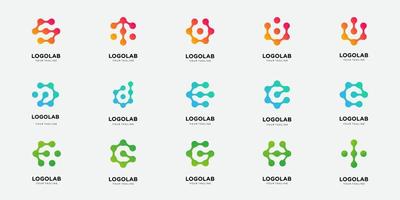 set of collection logotype letter with dot and molecule concept logo template. vector