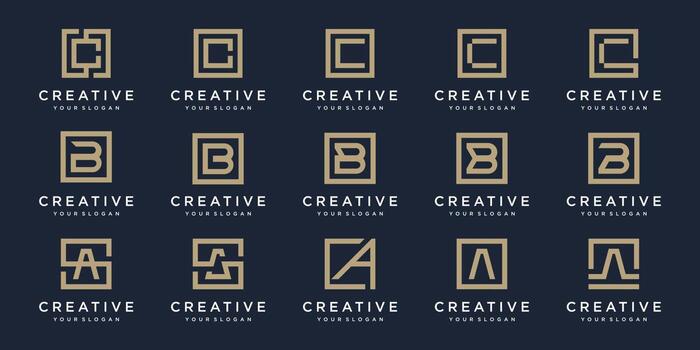 set of Logo design letters A, B and C with Square style. Vector template