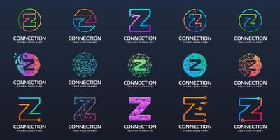 Set of letter Z logo design. technology design combined with letter vector. vector