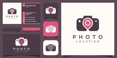 photo location logo, pin with camera design vector simple elegant modern style.