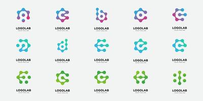 set of collection letter C with dot and molecule concept logo template. vector