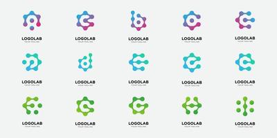 set of collection letter C with dot and molecule concept logo template. vector