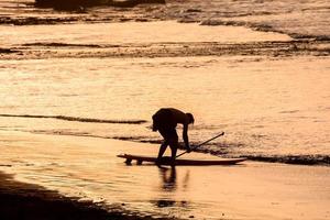 Paddle surfer at sunset photo