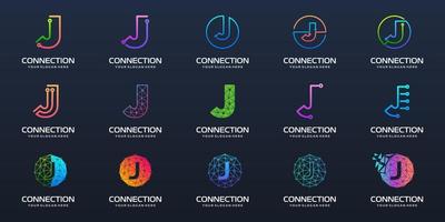 Set of letter J logo design. technology design combined with letter vector. vector