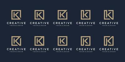 conjunto de logo diseño letra k con cuadrado estilo. vector modelo