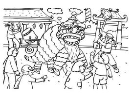 Vector illustration of people are celebrating chinese new year. Suitable for coloring book, coloring pages, poster, etc