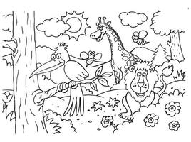 Line art of animals in the forest. Suitable for coloring book, coloring pages, etc vector