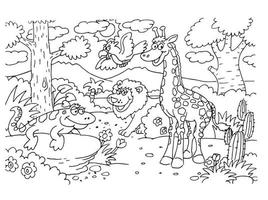 Line art of animals in the forest. Suitable for coloring book, coloring pages, etc vector