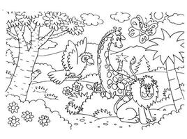 Line art of animals in the forest. Suitable for coloring book, coloring pages, etc vector