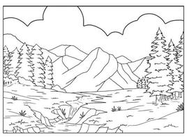 Vector illustration of mountain view. Suitable for coloring book, coloring pages, etc