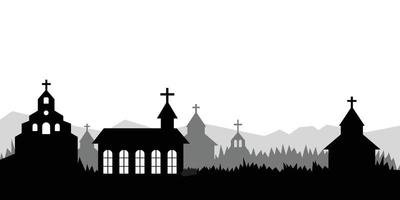 Silhouette church background with copy space area. Vector illustration for banner, poster, web background, etc