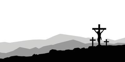 Silhouette background of Jesus Christ crucifixion scene with copy space area. Suitable for poster, banner, etc vector