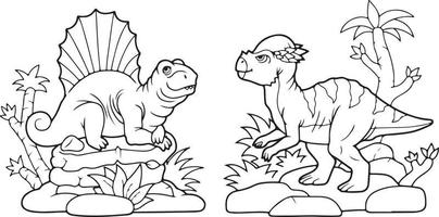 Various dinosaurs line art. Vector illustration for coloring pages, coloring book, etc