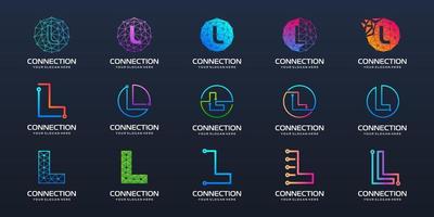 Set of letter L logo design. technology design combined with letter vector. vector