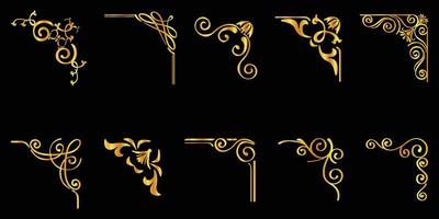 Vector illustration of golden engraving frame corner. Used for poster, invitation, card, wedding, decoration, etc