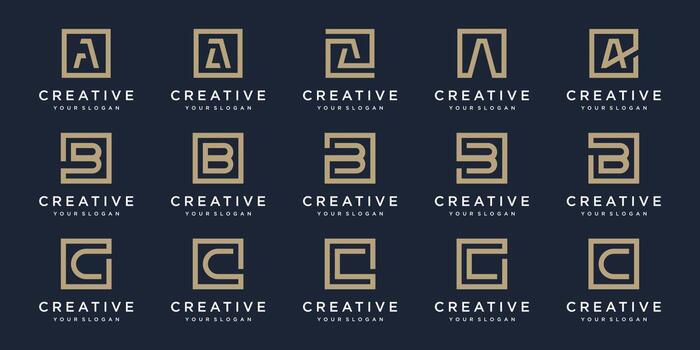 set of Logo design letters A, B and C with Square style. Vector template