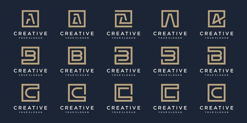 set of Logo design letters A, B and C with Square style. Vector template