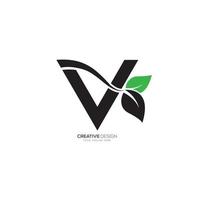 Letter V with leaf modern shape fresh unique logo vector