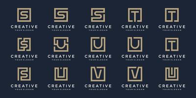 set of Logo design letters S, T, V and U with Square style. Vector template