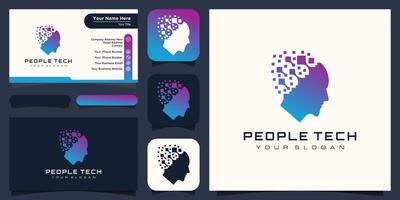 Head human smart technology digital logo design vector