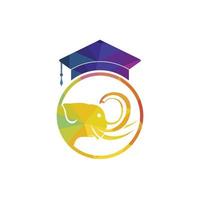 Learning elephant vector logo design. Elephant with a graduation cap icon logo.