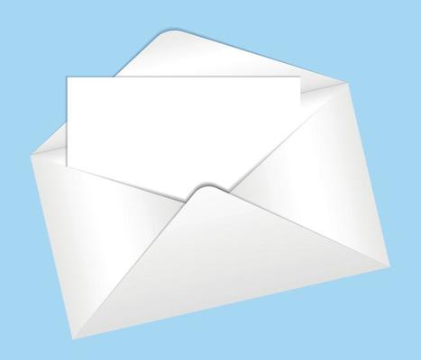 Letter in an envelope with place for text or your design. Classic white mail envelope with a blank sheet inside for text, template, mockup, invitation, congratulations, notice
