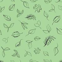 Seamless pattern of green leaves symbolizing eco, green energy, ecology. Vector image, sketch in line art style