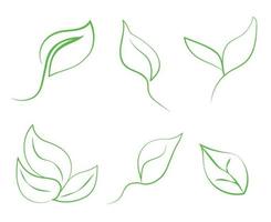 A set of green leaves symbolizing eco, green energy, ecology. Vector image, sketch in line art style