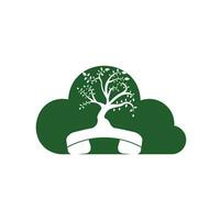 Nature call vector logo design. Handset tree with cloud icon design template.