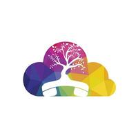 Nature call vector logo design. Handset tree with cloud icon design template.