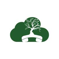 Nature call vector logo design. Handset tree with cloud icon design template.