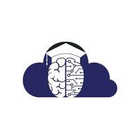 Brain and graduation cap with cloud icon design. Educational and institutional logo design. vector