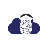 Brain and graduation cap with cloud icon design. Educational and institutional logo design. vector