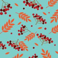 autumn pattern with rowan branch, orange leaves and red berries. Realistic 3d mesh rowan branch seamless vector autumn pattern. Fall colorful floral background. Vector illustration