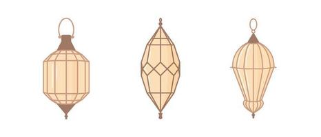 Ramadan kareem lantern set in islamic style. Vector light lamp