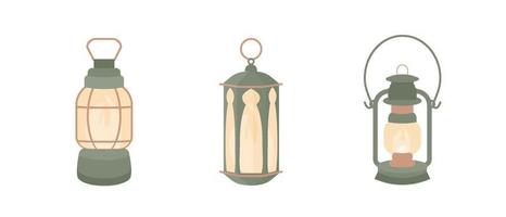 Ramadan kareem lantern set in islamic style. Vector light lamp