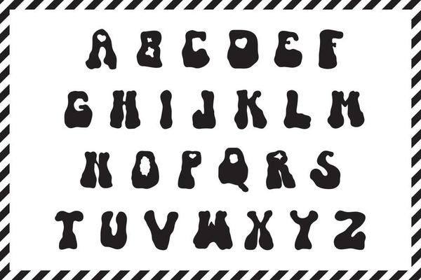 Vector groovy font. Trippy alphabet clipart. Isolated music