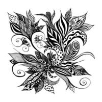 black and white graphic mythical abstract plant flower vector