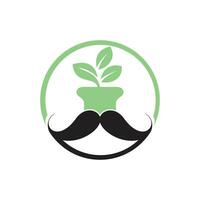 Flower pot with mustache icon logo design. vector