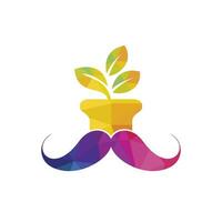 Flower pot with mustache icon logo design. vector