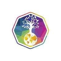 Globe tree vector logo design template. Planet and eco symbol or icon.