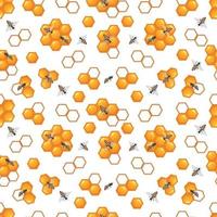 pattern with bees and honeycombs on a white background vector