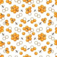 pattern with bees and honeycombs on a white background vector