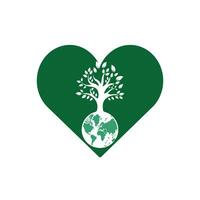 árbol de globo con plantilla de diseño de logotipo de vector de corazón. planeta y eco símbolo o icono.