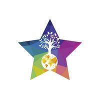 Globe tree with star vector logo design template. Planet and eco symbol or icon.