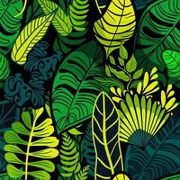 Seamless tropical rainforest pattern with green leaves vector